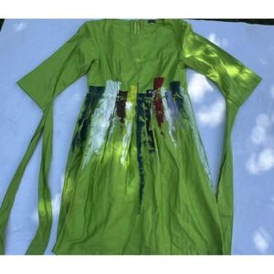 Hariel Dress Womens Size 44 Green‎ Abstract Hand Painted Long Sleeve Unique Art